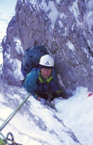 Martin exiting the Icy Chimney on the Ramp